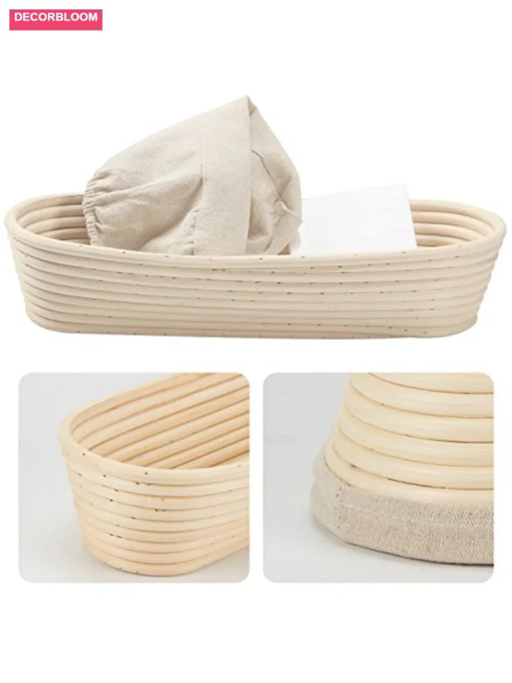13 Oval Rattan Bread Proofing Basket with Linen Liner and Scraper for Sourdough